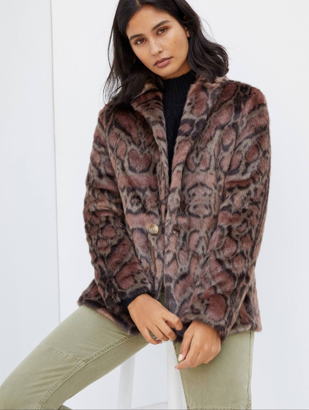 Unreal Fur Leopard Faux Fur Blazer Medium Rose NWT